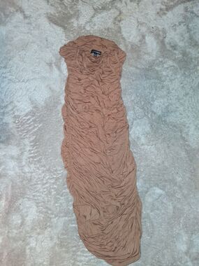 JLUXLABEL Tan Brown Ruched Maxi Dress